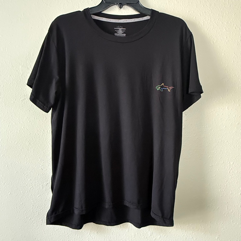 Greg Norman Mens Black Performance T-Shirt Multi Color Shark Logo Size L